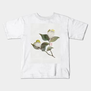 White watercolor and sumiE ink camellias Kids T-Shirt